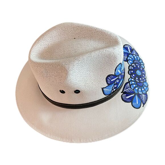 MEXICAN Artisanal Hat Hand Painted Fedora Floral Sombrero Panama Bohemian Large main image 6
